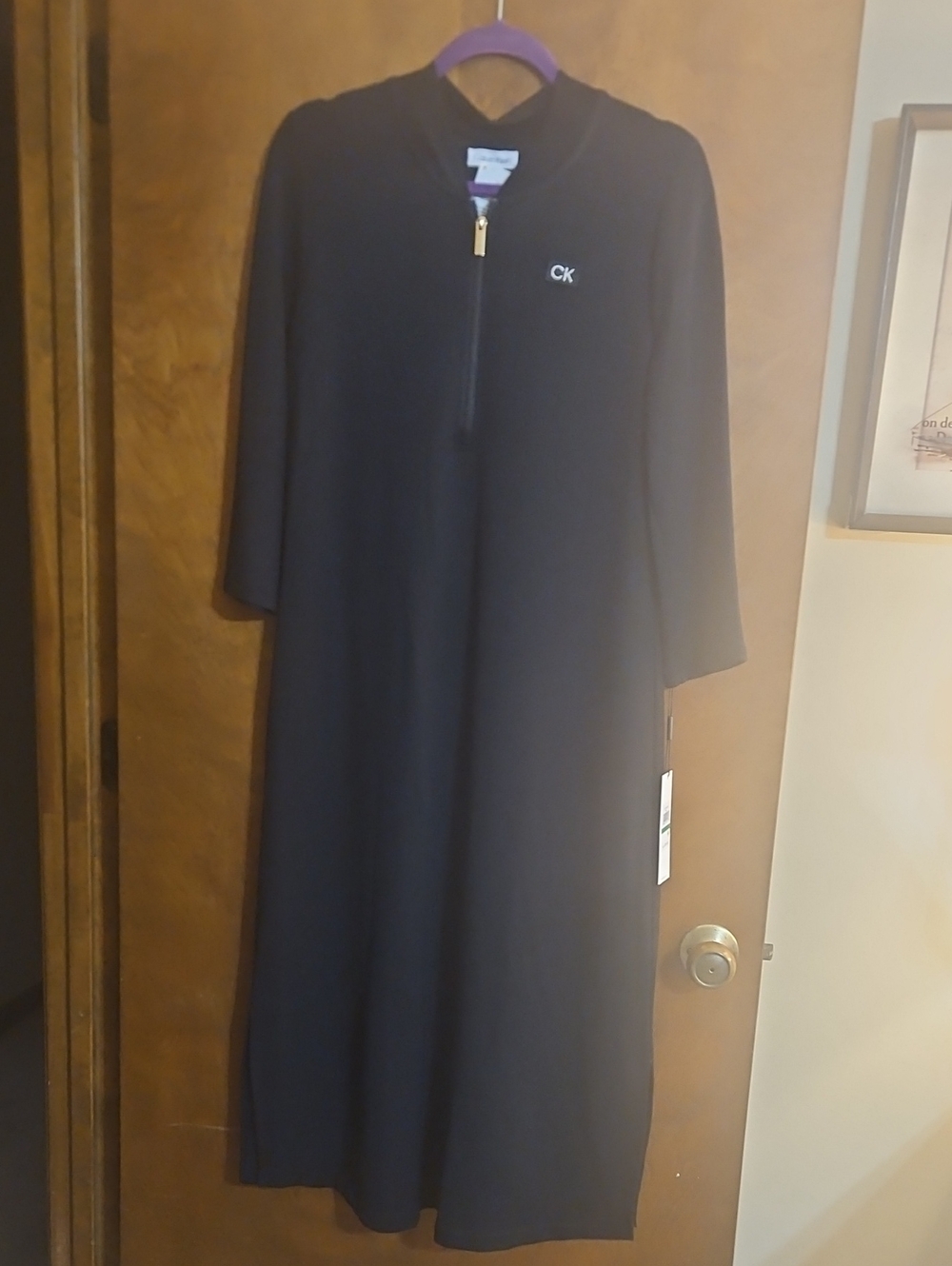 Calvin Klein Zip-Front Midi Dress in Black Size Large NWT